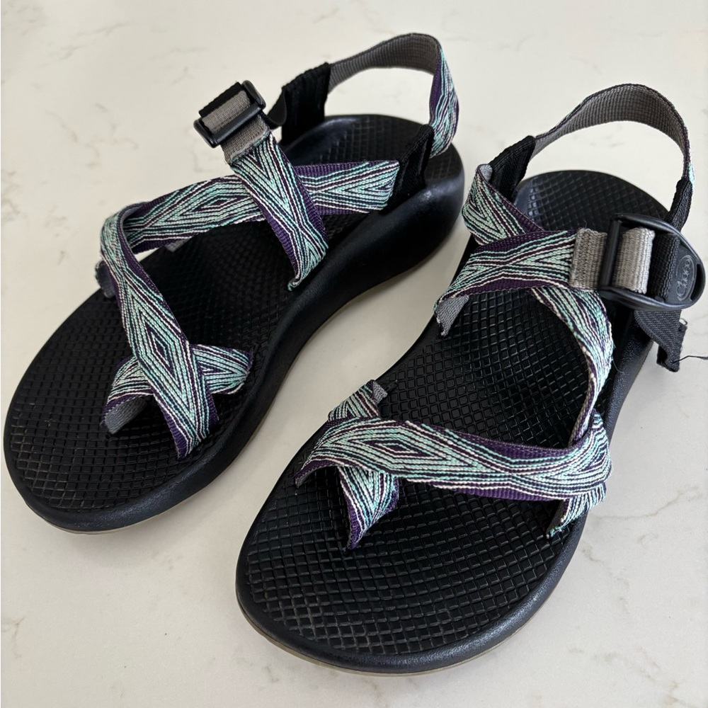 Chaco Women's Black and Teal Sandals
